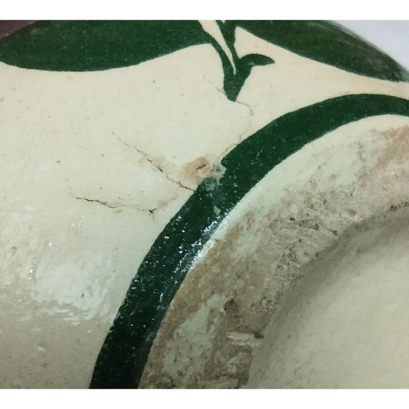 Hand Painted Oil Pitcher Floral Blue Green Made in Mexico Round-ish Shape - Picture 8 of 8